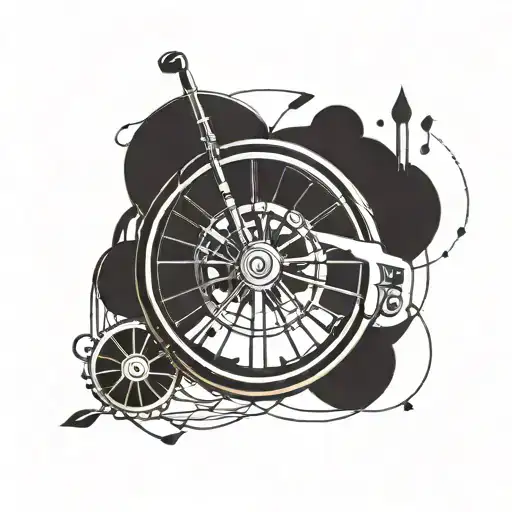 A Minimalist Tattoo Design Of A Music Staff Morphing Into A Bike Wheel