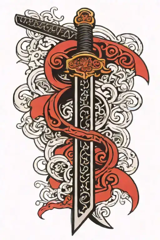 Black Katana Handle With Red Background