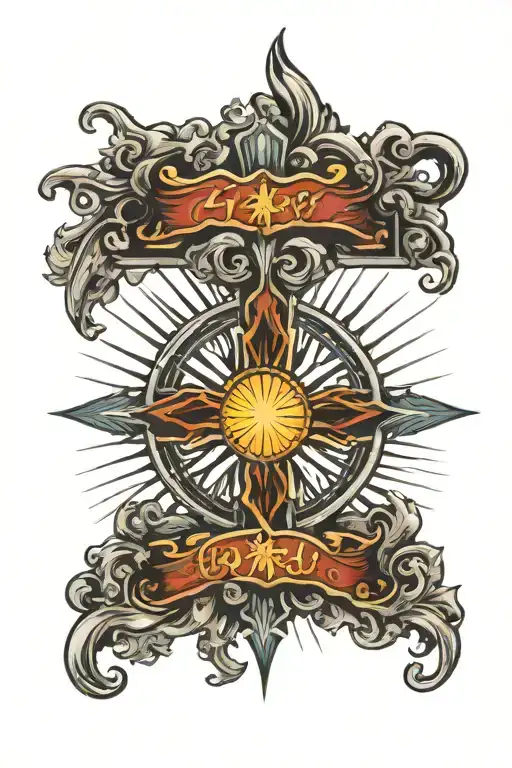 Cross Surrounde Sun Rays Beaming