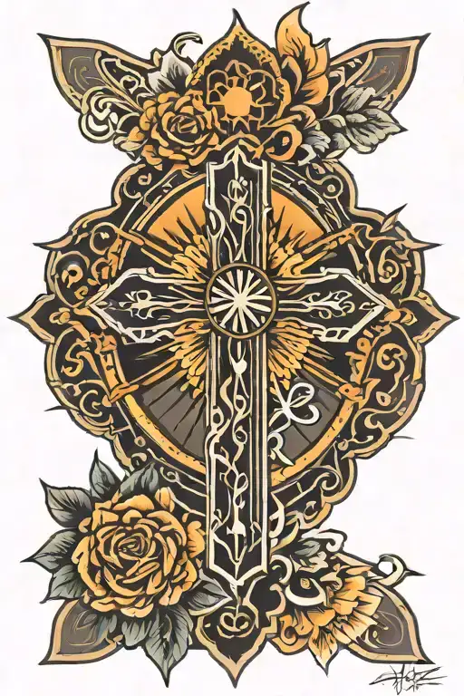 Cross Surrounde Sun Rays Shining Brightly