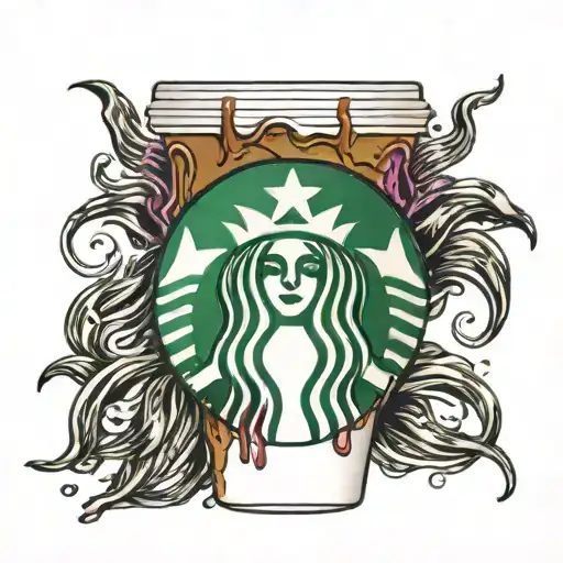 A Starbucks Cup With Hair Dye Dripping Down Like Coffee
