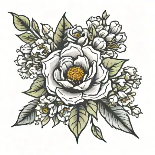 Floral Bouquet Tattoo With December And June Birth Flowers