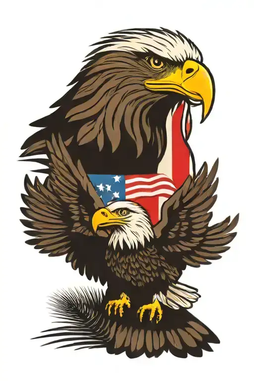 American Flag With Bald Eagle Head Holding A Maltese Cross With Palm Trees And Beach