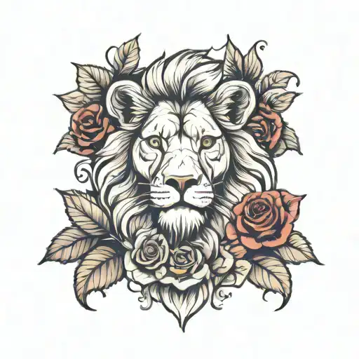 Noble Lion With English Rose And Canadian Maple