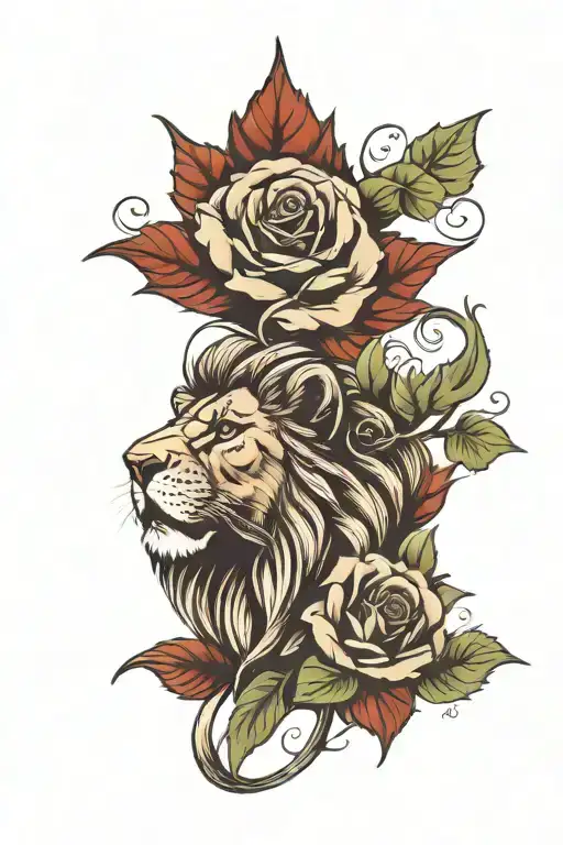 Lion With English Rose And Canadian Maple Leaf