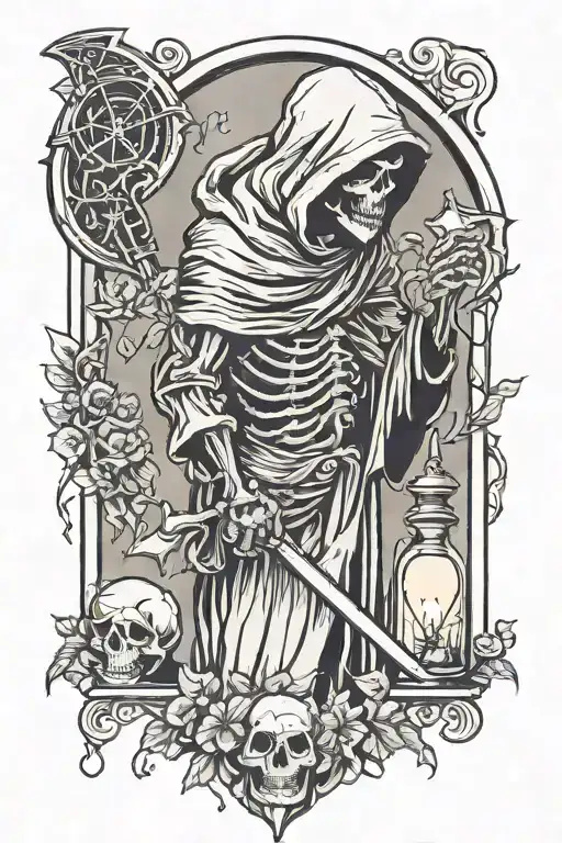 Sad Reaper Standing And Holding A Light