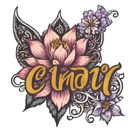 Cindy Name Written With Lavender Flower With Lotus Flower