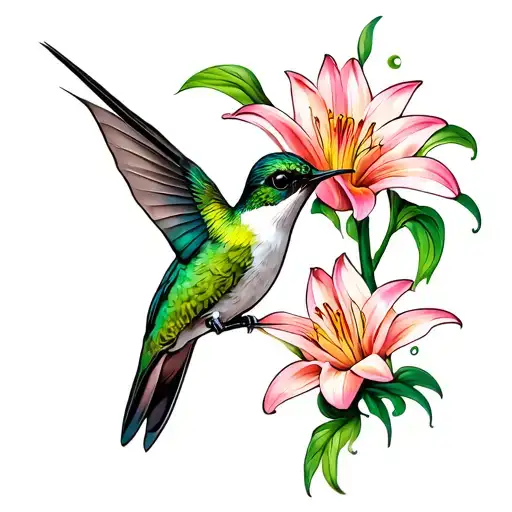 Hummingbird Drinking From A Lily Flower