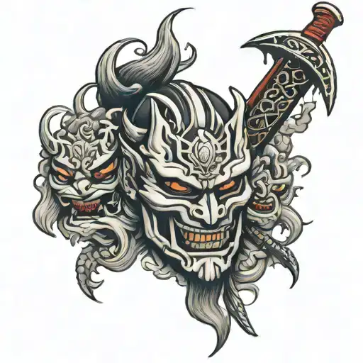 Hanja Mask With Katana Among Demons