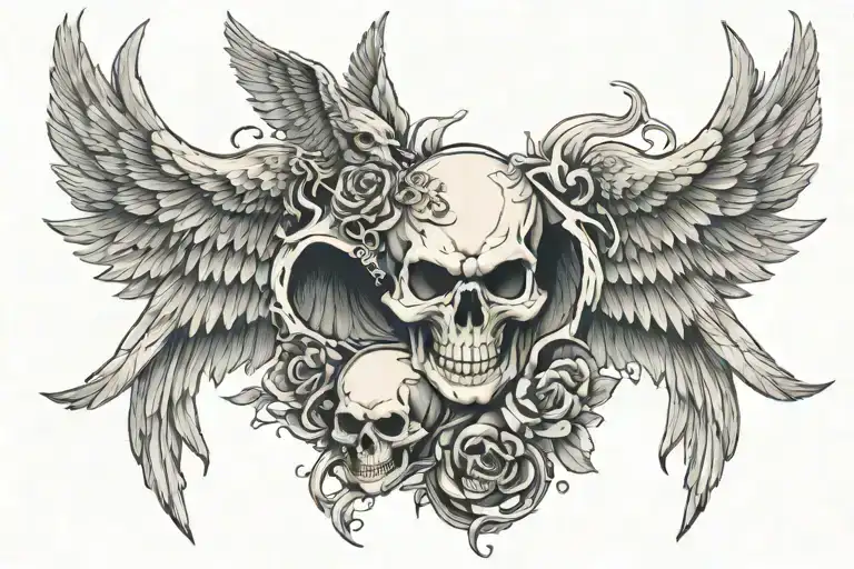 Skull Wolf Angel And Demon Wings