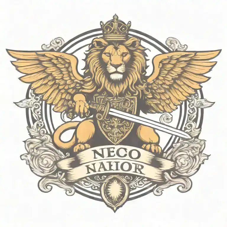 Crowned And Winged Lion Holding Sword With Keys Forming A Blank Name Banner
