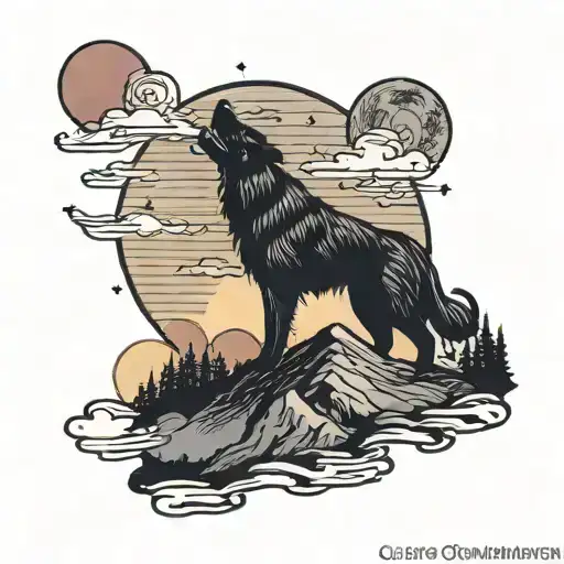 A Silhouette Of A Dog Howling On A Mountain Top At Sunset