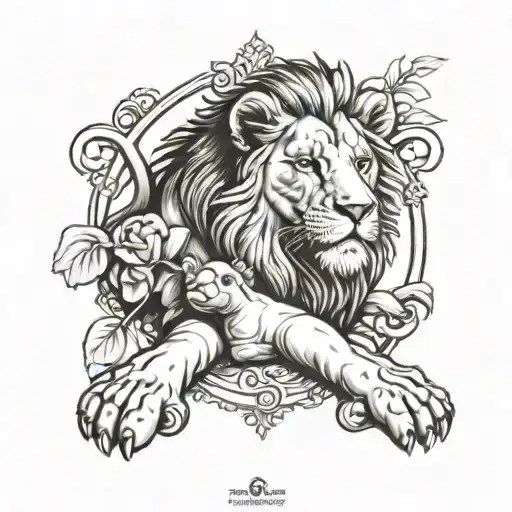 Baby Foot And Lion In The Background