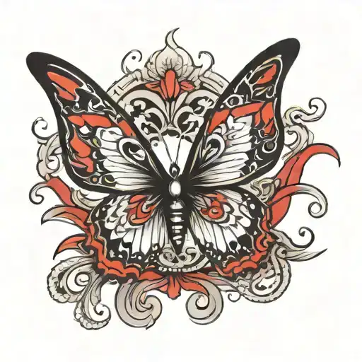 Butterfly Half Red Half Black Tattoo Design
