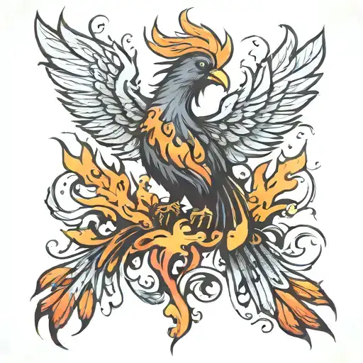 Phoenix Bird Rising From Its Ashes Symbolizing Rebirth