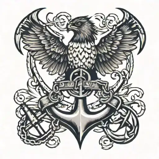 Hawk And Sea Anchor Connected Line