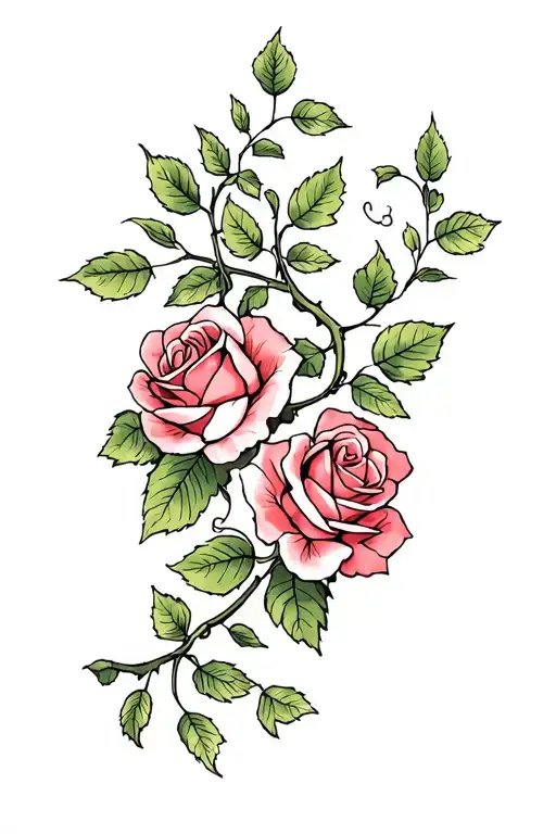 Leaves On A Vine With Roses