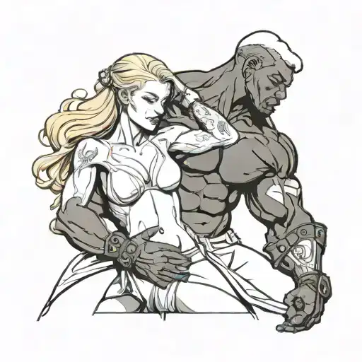 A Muscular Black Male Protect A White Slim Naled Blonde Woman
