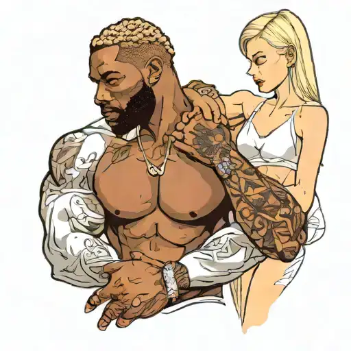 A Dominant Muscular Black Man Holding A Skinny White Blonde Female