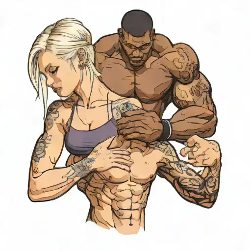 A Very Muscular Black Man Look Watch A Very Skinny Weak White Blonde Female