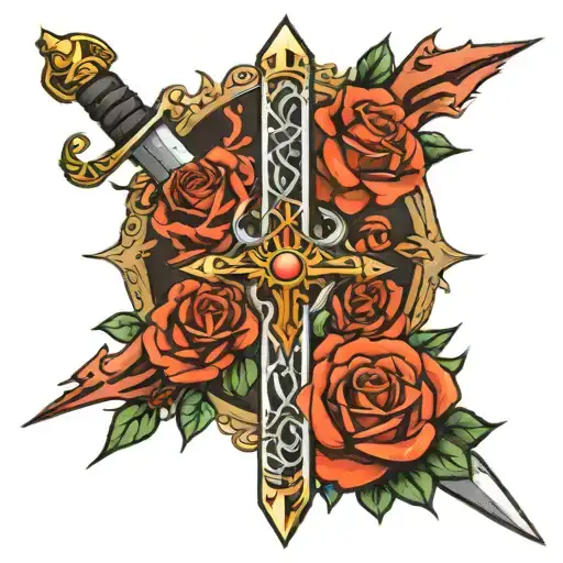 Zulfiqar Sword Shia Islam With Thorns And Rose Intertwined