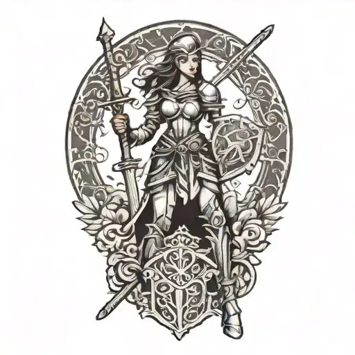 Full-body Woman Knight With Big War Hammer