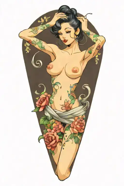 Anime Pinup Girl Nude Woman Posing