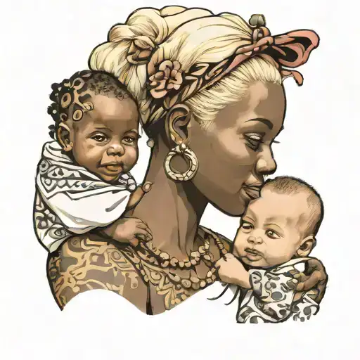 European Blonde Female With An African Baby