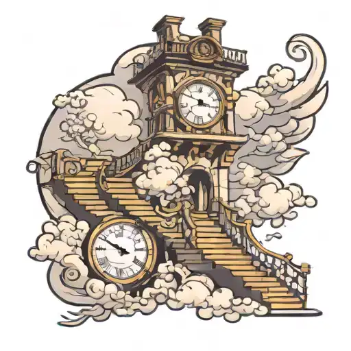 Race Against Time Clock Stairs Clouds