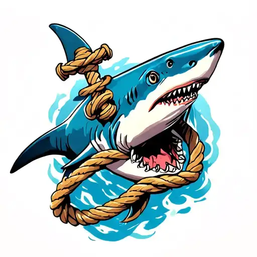 Shark Wrapped In Ropes With Anchor