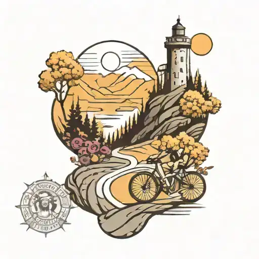 Road Cycling A Winding Mountain Road Towards A Tower