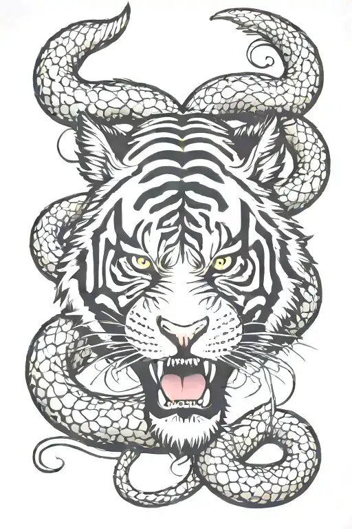 Tiger And Snake Intertwined Symbolizing Strength And Resilience