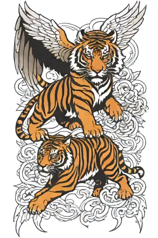 Tiger And Angel Wings Intertwined Symbolizing Strength And Change