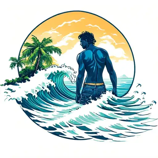 Beach Wave In The Under Two People On A Trail Winding