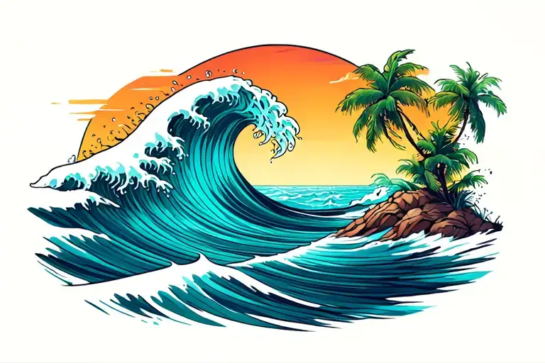 Beach Wave In The Under Two People On A Trail Winding