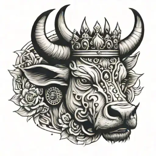 Half A Bull Face With 08 And A Crown