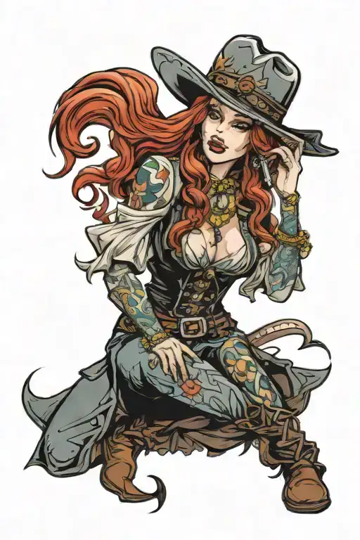 Siren With Red Hair Dressed Like A Cowboy