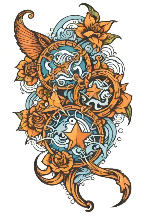Gemini And Aquarius Combined Tattoo Design