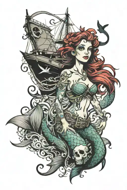 Mermaid With Ghost Ship