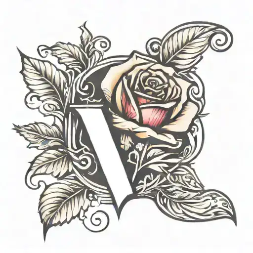 Rose With Letter A Line Art