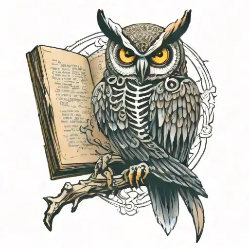 African Owl Skeleton Holding Open Book Open In Front