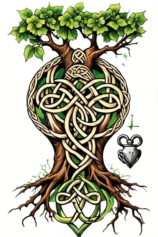 Tree Of Life Intertwined With Celtic Knots And Claddagh