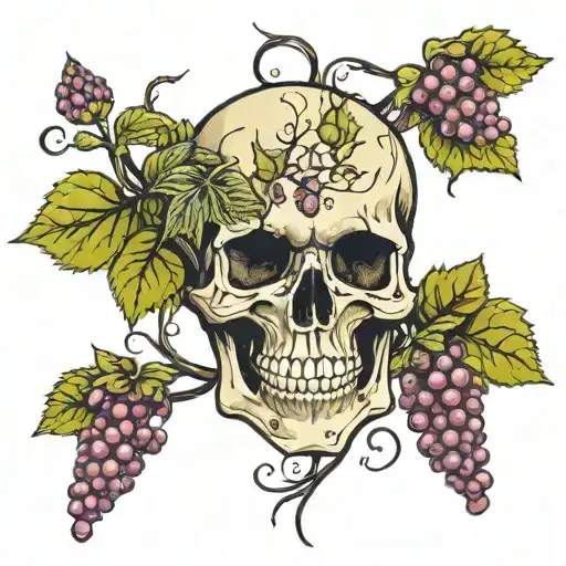 Skull With Grape Vines Coming Out Of It Blooming