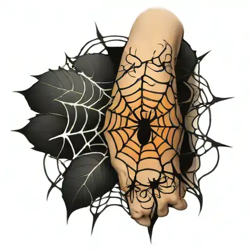Spider Web Tattoo With Spiders On The Arm