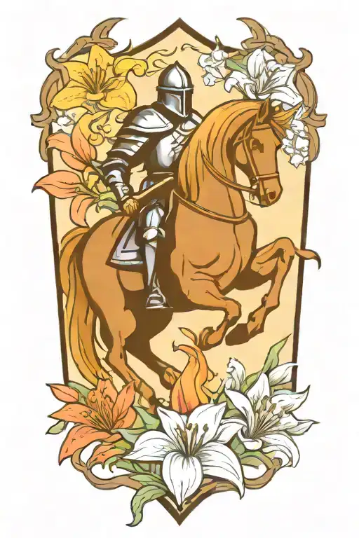 Medieval Knight Representing Power And Strength Surrounded By Lily Flowers