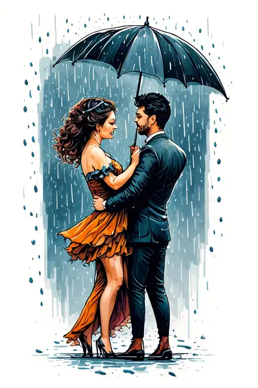 Couple Dancing In A Storm No Umbrella Getting Rained