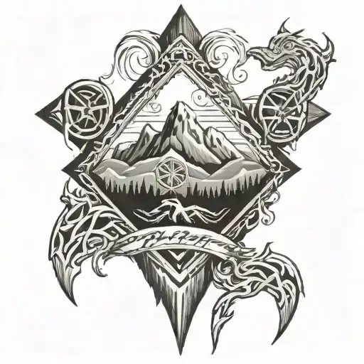 Ural's Mountain And Runes Back