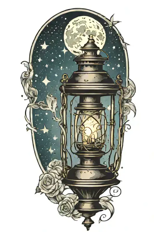 Old Lantern With Night Sky Filled With Stars