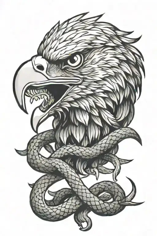 Eagle Holding Snake In Mouth With Sharp Teeth