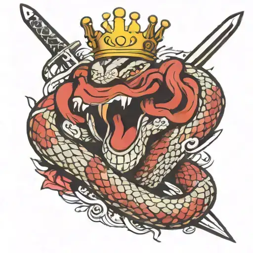 Snake Wrapped Around A Sword With A Crown On Top
